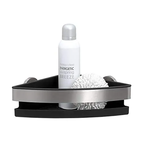 Tiger Noon Duschkorb, Premium-Duschablage aus gebürstetem Edelstahl, Eckversion, mit herausnehmbaren Einsatz, B x H x T: 22 x 8 x 22 cm