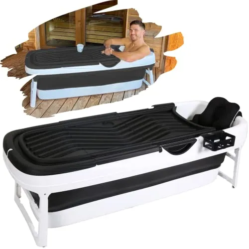 Faltbare Badewanne Erwachsene Kinder - 158cm Klappbadewanne, luxuriös mit Kissen und integrierten Massagerollen für maximalen Komfort und Entspannung