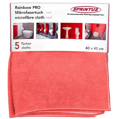 Microfasertuch Sprintus Rainbow Pro 40x40 cm rot Hochleistungstuch für unterschiedliche Oberflächen 301241