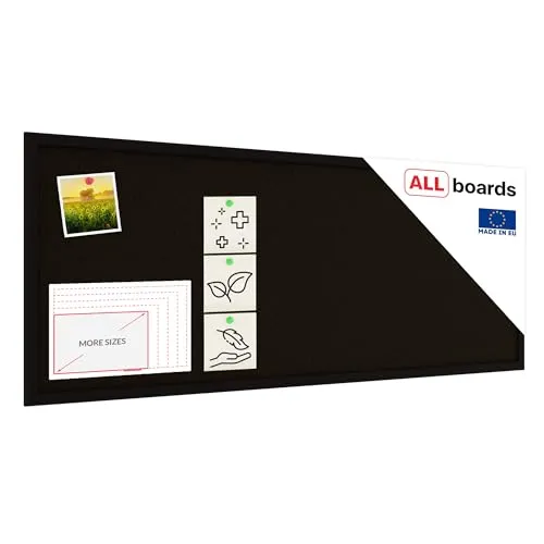 ALLboards Pinnwand mit schwarzem Holzrahmen 100x40cm - Pinnwand aus hochwertigem, selbstregenerierendem Kork, ideal zum Organisieren von Notizen und Fotos. Der ästhetische Holzrahmen sorgt für Stabilität und passt in jedes Umfeld.