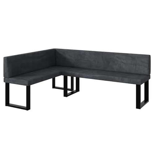 MEBLINI Eckbank für Esszimmer - Küchenbank - Essecke - Sitzecke Küche - Toni - U-Beine 142x196x87cm Links - Dunkelgrau Samt