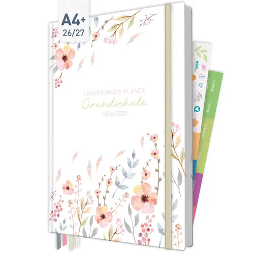 Häfft Lehrer-Planer Grundschule Maxi 2026/2027 - Sweet Flowers - Taschenkalender für Lehrer, praktisches A4+ Format, mit 1 Woche auf 2 Seiten für optimale Planung im Schulalltag.