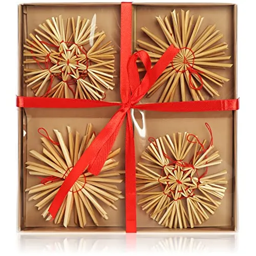 com-four® 12-teiliges Strohsterne Set - Christbaum-Schmuck - Stroh-Anhänger für den Weihnachtsbaum - natürlicher Christbaum-Behang - Weihnachtsdekoration - Ø 10 cm