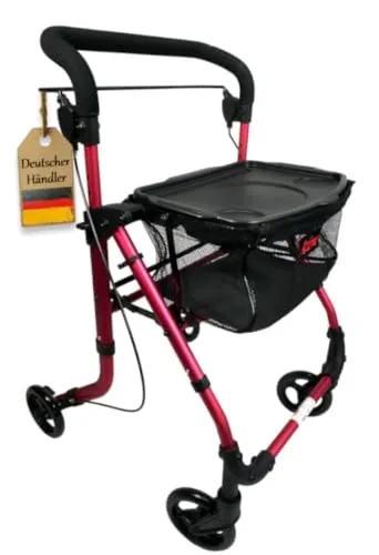 FabaCare Indoor-Rollator Gehwagen für die Wohnung, Faltbar und Leichtgewicht - Schmaler Indoor Rollator mit praktischen Funktionen wie Tablett und Netztasche. Ideal für enge Räume, platzsparend faltbar und wendig. Perfekt für mehr Mobilität in der Wohnung.