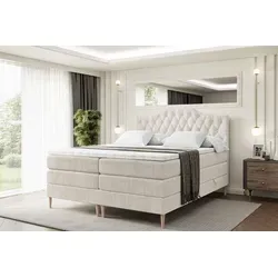 ALTDECOR Boxspringbett mit Holzfüßen und Stauraum - Creme - Elegantes Boxspringbett mit zwei praktischen Bettkästen für zusätzlichen Stauraum. Die Kombination aus Bonellfederung und Taschenfederung sorgt für optimalen Schlafkomfort. Ideal für ein aufgeräumtes Schlafzimmer.