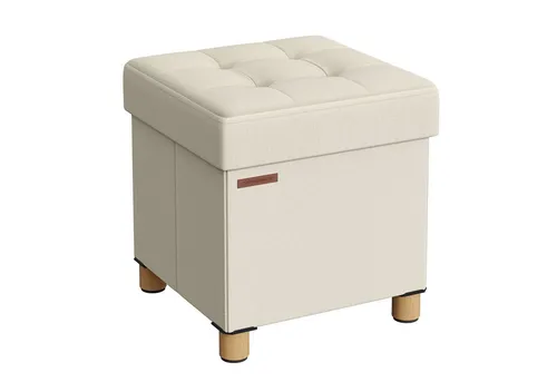 SONGMICS Sitzhocker mit Stauraum, klappbare Sitztruhe in Cremeweiß