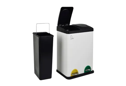 Svita Mülleimer TC2X20: Moderner Trennmülleimer für Küche und Büro - Haushaltszubehör mit 2 herausnehmbaren Inneneimern, ideal für Mülltrennung. Praktisches Fußtrittmechanismus und elegantes Design in Weiß.