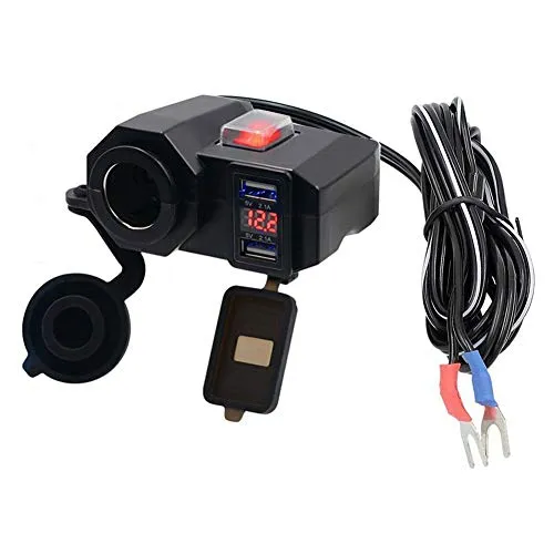 D74CS Motorrad Dual USB Steckdose Ladegerät Buchse KFZ Einbau mit Touch Shalter 12V/24V, Auto Zigarettenanzünder Dose Adapter LED für Motorrad Wasserdicht KFZ Ladegerät Einbau