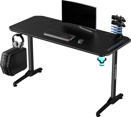 ULTRADESK FRAG Gaming Desk - BLACK V3, 140x60 cm - Gaming Tisch mit großzügiger Oberfläche, ideal für Gamer, inklusive Mauspad, Kopfhörer- und Getränkehalter für maximalen Komfort.