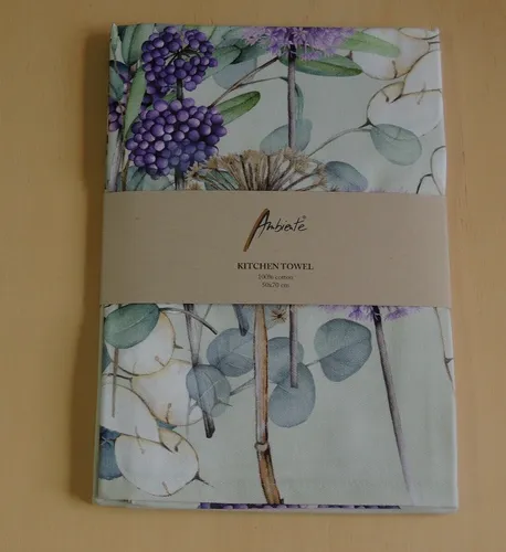 Ambiente Geschirrtuch Blumen  LUNARIA  Blätter Geschirrhandtuch Küche 100 % lila