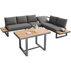 Okwish Garten-Essgruppe Grau - Stilvolles Gartenmöbel-Set - Moderne Garten-Essgruppe aus verzinktem Stahl mit verstellbarer Rückenlehne für optimalen Komfort. Ideal für Balkon oder Terrasse, bietet Platz für mehrere Personen und ist wetterfest.