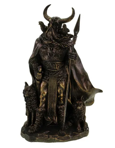 Kremers Schatzkiste Dekofigur Gott Odin - Black Edition - Dekofiguren, majestätische Polyresin-Figur von Odin mit Raben und Wölfen, ideal für Liebhaber nordischer Mythologie und ein faszinierendes Geschenk.