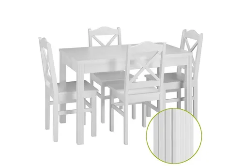 ERST-HOLZ Essgruppe Landhaus-Essgruppe mit Tisch und 4 Stühlen Kiefer Massivholz Waschweiß
