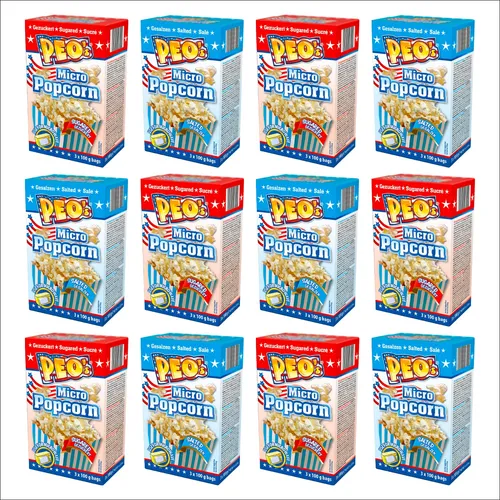 PEO'S Mikrowelle Popcorn - 24 Schachteln mit 3 x 100g Süß Salzig - Sonstige Haushaltswaren: Ideal für Filmabende und Partys, mit 72 Tüten in praktischer Vorratspackung für stressfreies Snacken!