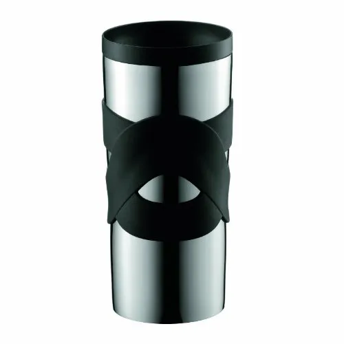 Bodum 11043-01 Travel Mug, 0.35 l aus Edelstahl - Tassen & Untertassen – Auslaufsicherer Travel Mug mit 0,35 l Fassungsvermögen und hitzeresistentem Silikonband für sicheren Halt.