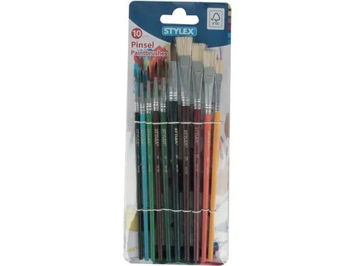 Schulmalpinselset, 10- teilig Haarpinsel Borstenpinsel Holrgriff Tuschen 10