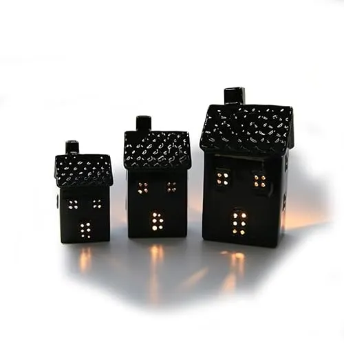 mucHome Teelichthalter Haus Dekorative Schwarze Keramik Windlichter Teelicht Dekoartikel Wohnaccessoire