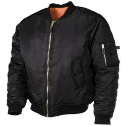 MFH US MA1 Fliegerjacke - Schwarz Größe XS - Funktionsjacke im klassischen US Airforce Stil, leicht und ideal für kaltes Wetter mit praktischem Wende-Design und mehreren Taschen für optimalen Stauraum.