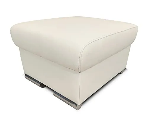 Quattro Meble Cremeweiß Echtleder Hocker aufklappbar mit Stauraum mit Chromfüßen Rindsleder Sitzwürfel 60x55 Fußhocker Polsterhocker Echt Leder Puff