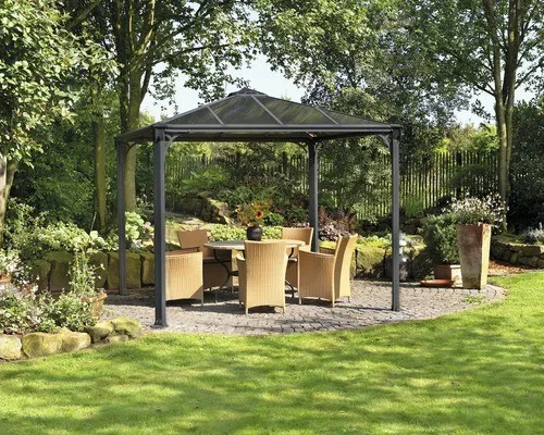 Palram Canopia Palermo 3000 Gartenpavillon - Robuster Pavillon (295x295cm) mit widerstandsfähiger Aluminiumkonstruktion und wasserfestem Polycarbonat-Dach. 10 Jahre Garantie und 100% UV-Schutz für perfekten Outdoor-Komfort.