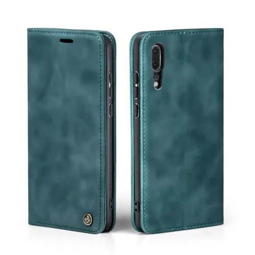 LBH Handyhülle für Huawei P20 in Petrol Blau mit Karten- und Geldfach Smartphone Hülle mit Standfunktion Flip Case Schutzhülle Magnetverschluss Vintage