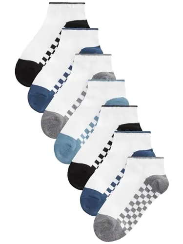 NEXT Jungen Sneaker-Socken, 7er-Pack White Checkerboard 23-25.5