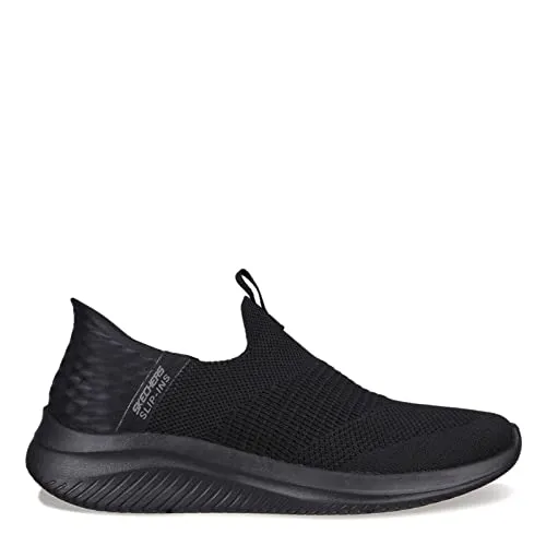 Skechers Slip-Ins Ultra Flex 3.0 - Shiny Night, Damen Sneaker in Schwarz - Halbschuhe mit sockenähnlichem Tragekomfort und veganem Material. Die Air Cooled Memory Foam Innensohle sorgt für optimalen Komfort, während die Glitzersteinchen in Rose Gold den Look aufwerten.