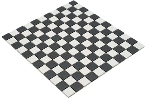 Keramik Mosaik RUTSCHSICHER Schachbrett schwarz weiß matt unglasiert DUSCHTASSE BODENFLIESE - MOS18-0305-R10, Mattengröße: 326x300 = 0,10 qm, Steingröße: 25x25x5,2mm / 1 Matte