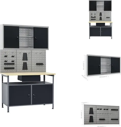 vidaXL Werkbank mit 3 Werkzeugwänden und 1 Wandschrank - Werkbänke