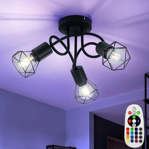 Dimmbare Deckenlampe mit Fernbedienung und RGB LED Leuchtmitteln - Moderne Deckenleuchte mit elegantem Metallkäfig-Design und energiesparenden RGB LEDs. Fernbedienung ermöglicht stimmungsvolle Farbwechsel für Ihr Zuhause.