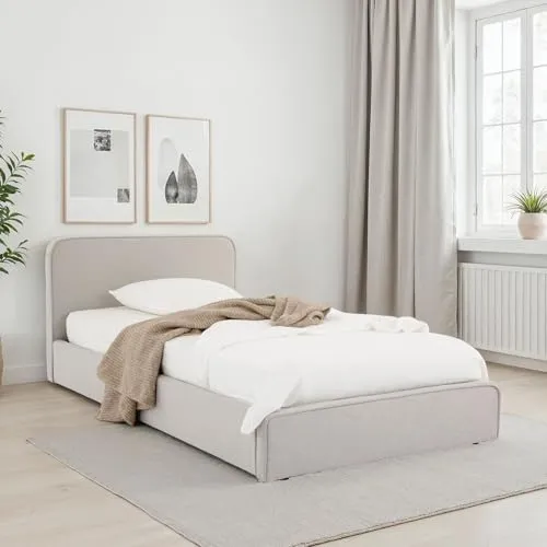 IDIMEX Polsterbett MARINI 90x200 cm - Elegantes Einzelbett mit Kopfteil und Roll-Lattenrost, ideal für gemütliche Schlafzimmer. Der hochwertige Stoffbezug in hellgrau sorgt für zeitlose Eleganz.