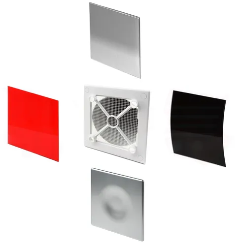 Lüftungsgitter mit Insektenschutz und wechselbarer Designfront aus Glas