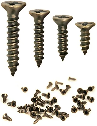 FUXXER 100x Antike Holz-Schrauben, Messing Bronze Antik-Optik, Kreuz-Schlitz, Kreuz-Schrauben, Senk-Kopf, Selbst-Schneidend (3 x 14 mm)
