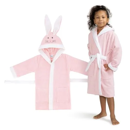 Celodoro Kinder Bademantel mit Kapuze & Motiv für Mädchen & Jungen - Rabbit 86-92