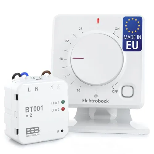 ELEKTROBOCK BT011 Funk Raumthermostat für Fußbodenheizung & Elektroheizung | Kabellos & batteriebetrieben | Einfache Installation ohne Kabel | Heiz- & Kühlmodus, Weiß