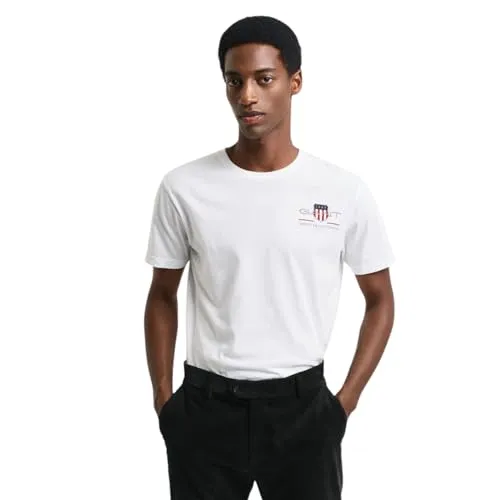 Gant Herren Shirt in Weiß, Größe XL - Herren Plussize Shirt von Gant in Weiß, aus 100% Baumwolle, mit Rundhalsausschnitt und stilvoller Label-Stickerei - perfekt für lässige Anlässe.