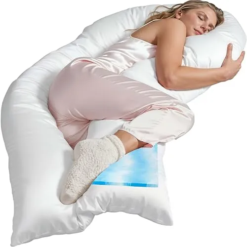 Traumreiter Seitenschläferkissen Visco M mit Bezug Weiß. Hybrid Kissen + 1cm Memory Foam. U Form Schwangerschaftskissen Gel Body Pillow Komfortkissen Erwachsene, Ergonomie Zertifiziert