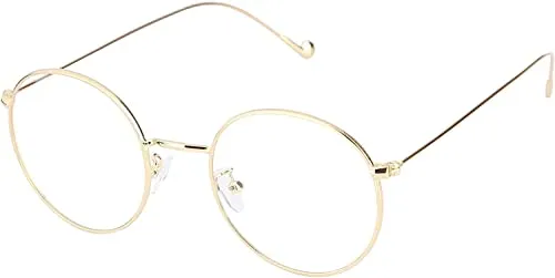 sigaer Brille Nerdbrille Retro Rund Unisex Metallgestell Brillenfassung Dekobrillen 140x50mm Gold