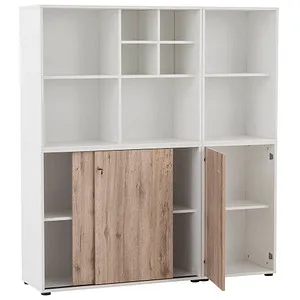 Möbelpartner Kombischrank Serie 400 aus Holz, wildeiche/weiß - Aktenschrank mit Schiebetüren und Flügeltüren, bietet viel Stauraum und ist aus strapazierfähigen E1-Qualitäts-Spanplatten, ideal für ein aufgeräumtes Büro.