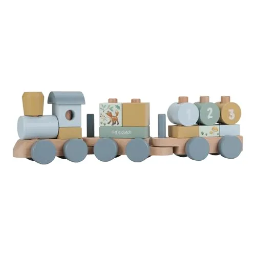 Little Dutch 7254 FSC Holz Eisenbahn Zug mit Steck-Formen - Forest Friends blau