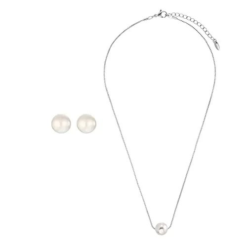 Heideman Set Fabien - Edelstahl Halskette und Ohrstecker mit Perle - Schmucksets für Damen - Hochwertiges Set aus poliertem Edelstahl, allergikerfreundlich und in Deutschland gefertigt, mit elegantem Perlendetail für einen modernen Look.