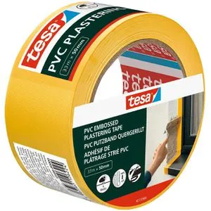 Tesa Kreppband 55486, PVC Putzband Quergerillt, 50mm x 33m, für Innen und Außen