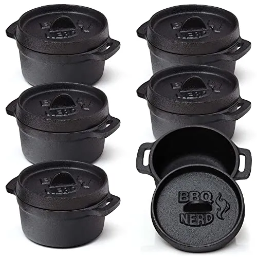 BBQ-Nerd 6er Set Mini Dutch Oven - Kasserollen für Grill und Herd, ideal für kleine Portionen und vielseitige Zubereitung dank feuerfestem Gusseisen.