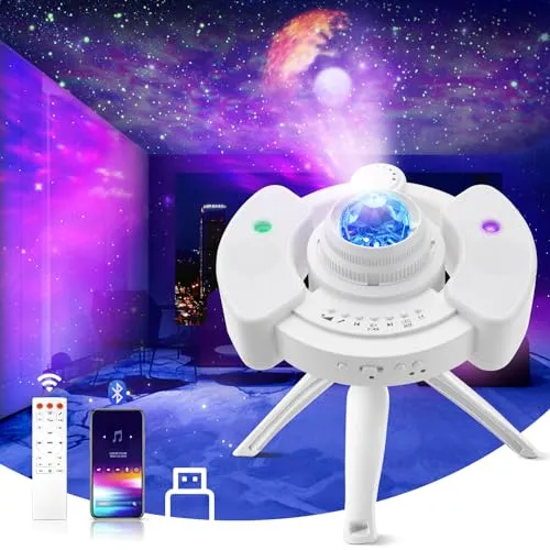 LED Sternenhimmel Projektor 4 in 1 mit Bluetooth Lautsprecher - Erleben Sie faszinierende Planet- und Galaxie-Projektionen mit diesem vielseitigen Projektor. Mit 360° Rotation, Fernbedienung und Bluetooth-Funktion ideal für stimmungsvolle Abende und Partys.