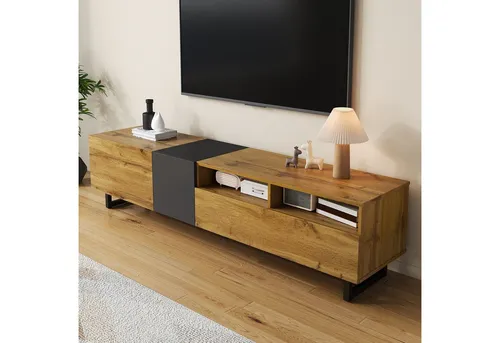 Odikalo TV-Schrank mit Metallbeinen in Natur Grau