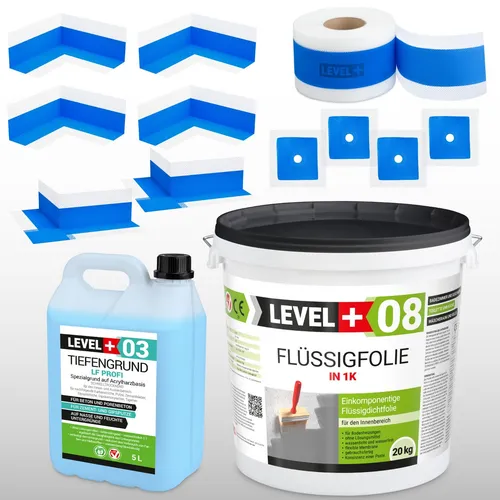 Dicht-Set Badabdichtung Flüssigfolie 20kg - Dichtset für Badezimmer, schimmelresistent und gebrauchsfertig, ideal für die Abdichtung von Wänden und Böden.