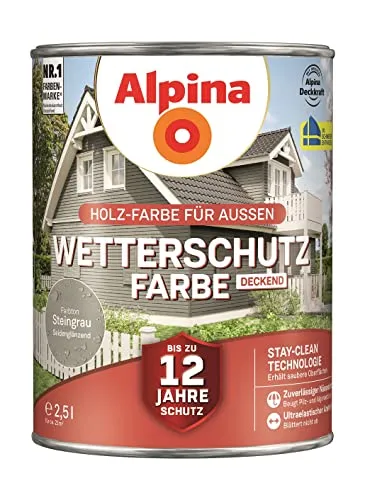 Alpina Wetterschutzfarbe 2,5 L steingrau - Lacke für Außenanstriche, wetterfest und schützend für langanhaltende Farbbrillanz auf Holz und Metall.