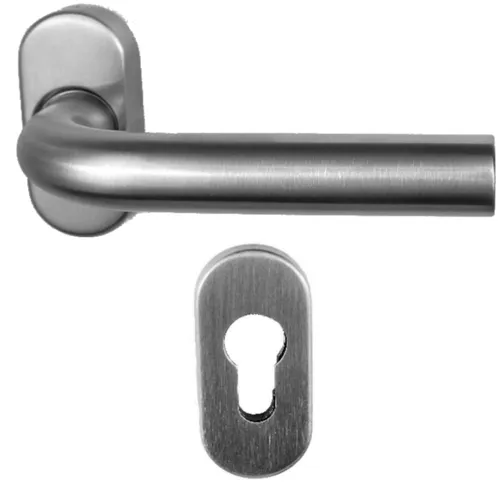 Edelstahl Haustür Griff Halbgarnitur auf Ovalrosette L-Form gerundet