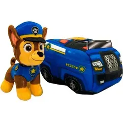 Paw Patrol 2-in-1 Fahrzeug-Plüschset mit Chase 15 cm