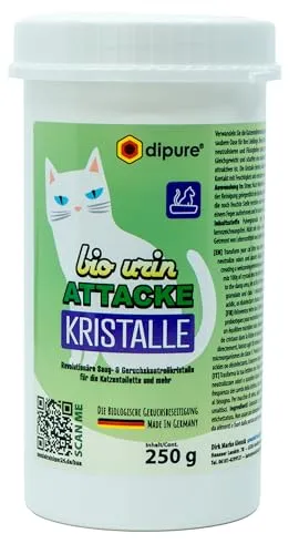 dipure® Bio Urin Attacke Kristalle – Probiotischer Katzentoilettenzusatz gegen Gerüche Effektiver Geruchsneutralisator Geruchsentferner für Katzenurin mit Mikroorganismen, 250g
